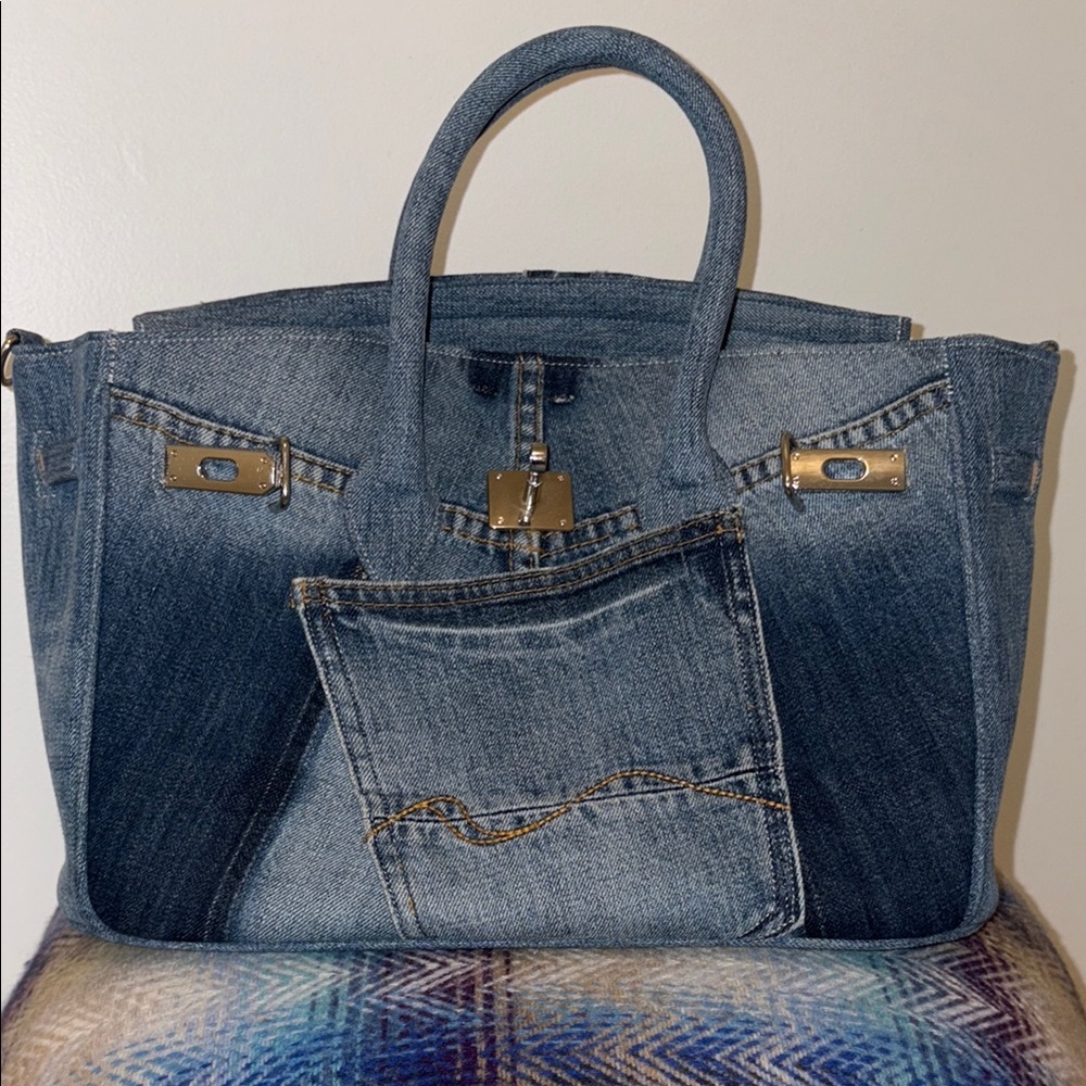 Woven Paris Denim Bag Handmade in Miami Like New